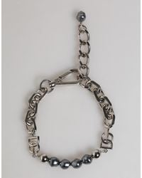 Dolce & Gabbana - Tone Chain Lobster Clasp Logo Pearls Bracelet - Lyst