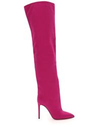 pink flat thigh high boots
