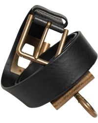 Dolce & Gabbana - Black Leather Side Rings Brass Buckle Belt - Lyst