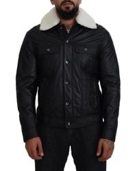 Dolce & Gabbana - Black Lamb Leather Collaredcoat Jacket - Lyst