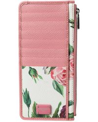 Dolce & Gabbana - Floral Leather Dg Logo Zip Card Holder Wallet - Lyst