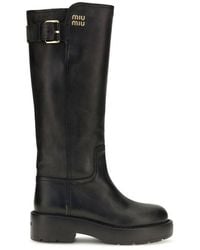 Miu Miu - Leather Knee-High Boots With Buckle Detail - Lyst