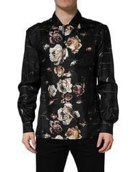 Dolce & Gabbana - Black Floral Print Long Sleeves Casual Shirt - Lyst