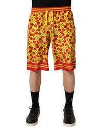 Dolce & Gabbana - Yellow Red Cherry Print Silk Bermuda Shorts - Lyst