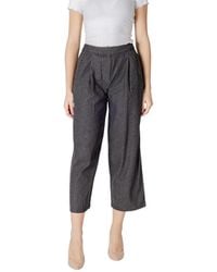 Ichi - Black Cotton Cropped Jeans - Lyst