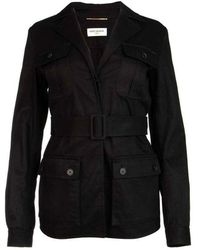 Saint Laurent - Belted Flap Pocket Jacket - Lyst