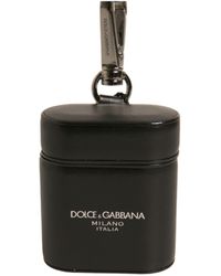 Dolce & Gabbana - Black Leather Logo Silver Metal Strap Airpods Case - Lyst