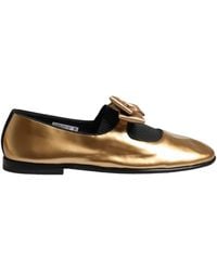 Dolce & Gabbana - Metallic Gold Leather Flats Loafers Shoes - Lyst