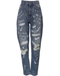 Dolce & Gabbana - Blue Tattered High Waist Denim Jeans - Lyst
