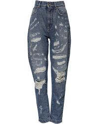 Dolce & Gabbana - Blue Tattered High Waist Denim Jeans - Lyst