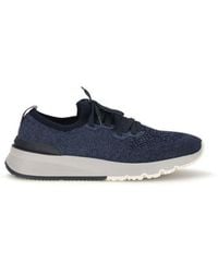 Brunello Cucinelli - Blue Cotton Athletic Sneakers - Lyst