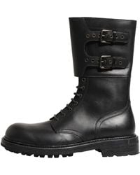 Dolce & Gabbana - Black Leather Belted Buckle Combat Boots Shoes - Lyst
