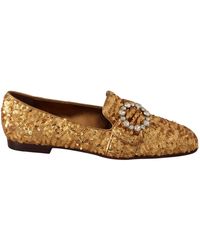 Dolce & Gabbana - Gold Sequin Crystal Flat Loafers Shoes - Lyst