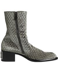 Dolce & Gabbana - Gray Cotton Velvet Mid Calf Short Boots Shoes - Lyst