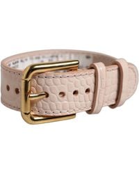 Dolce & Gabbana - Pink Embossed Leather Gold Buckle Belt Strap Bracelet - Lyst