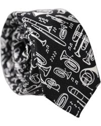 Dolce & Gabbana - Black Trumpet Print Silk Adjustable Men Tied Necktie Tie - Lyst