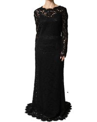 Dolce & Gabbana - Black Lace Long Sleeves Cotton Maxi Dress - Lyst