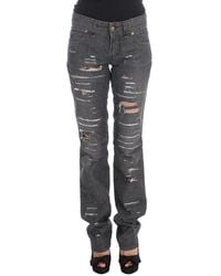 John Galliano - Gray Wash Cotton Torn Straight Fit Jeans - Lyst