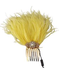 Dolce & Gabbana - Gold Brass Clear Crystal Feather Comb Hair Grip Stick - Lyst