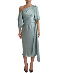 Dolce & Gabbana - Silk Mint Green Fit Cut One Shoulder Midi Dress - Lyst