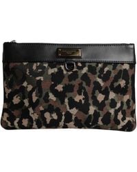 Dolce & Gabbana - Multicolor Leopard Jacquard Print Logo Plaque Pouch Bag - Lyst