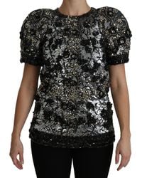 Dolce & Gabbana - Dolce Gabbana Black Sequined Crystal Embellished Top Blouse - Lyst