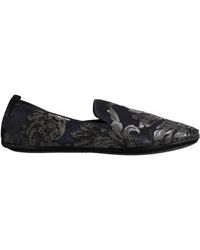 Dolce & Gabbana - Black Jacquard Leather Slip On Loafers Shoes - Lyst