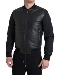 Dolce & Gabbana - Black Polyester Full Zip Bomber Coat Jacket - Lyst