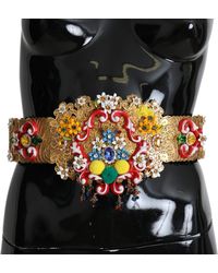 Dolce & Gabbana - Golden Floral Crystal Embellished Waist Belt - Lyst