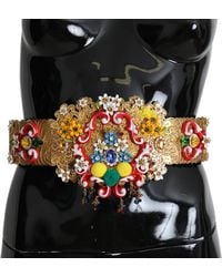 Dolce & Gabbana - Golden Floral Crystal Embellished Waist Belt - Lyst