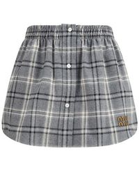 Miu Miu - Gray Cotton Mini Skirt - Lyst