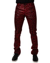 Dolce & Gabbana - Red Leopard Cotton Slim Fit Denim Jeans - Lyst