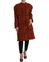 Dolce & Gabbana - Orange Houndstooth Long Sleeve Coat Jacket - Lyst
