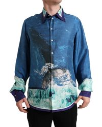 Dolce & Gabbana - Blue Ocean Print Silk Collared Button Down Shirt - Lyst