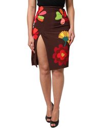 Dolce & Gabbana - Brown Floral High Waist Side Slit Skirt - Lyst