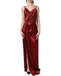Dolce & Gabbana - Leopard Draped Sleeveless Maxi Dress Silk Elastane - Lyst
