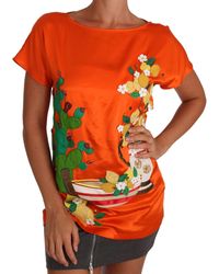 Dolce & Gabbana - Silk Orange Lemon Crystal T-shirt Top - Lyst