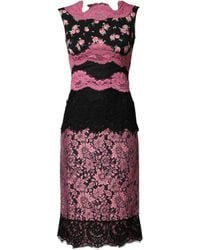 Dolce & Gabbana - Black Pink Floral Lace Silk Sheath Dress - Lyst