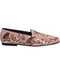 Dolce & Gabbana - Pink Velvet Floral Embroidery Loafers Shoes - Lyst