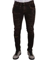 Dolce & Gabbana - Brown Distressed Slim Fit Skinny Denim Jeans - Lyst