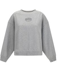 Ganni - Gray Cotton Sweatshirt - Lyst