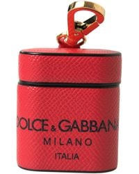 Dolce & Gabbana - Red Black Calf Leather Logo Print Strap Airpods Case - Lyst
