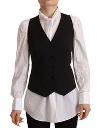 Dolce & Gabbana - Black Button Down Sleeveless Vest Polyester Top - Lyst