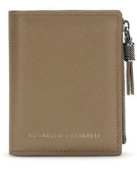Brunello Cucinelli - Beige Calf Leather Bos Taurus Wallet - Lyst