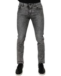 Dolce & Gabbana - Dark Gray Washed Cotton Slim Fit Denim Jeans - Lyst