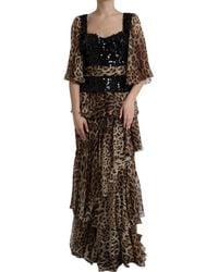 Dolce & Gabbana - Sequin Leopard Print Tiered Maxi Dress - Lyst