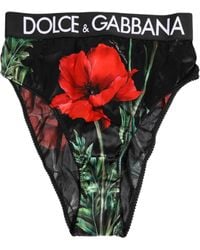 Dolce & Gabbana - Black Floral Print High Waist Sheer Mesh Underwear - Lyst