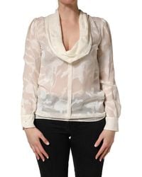 Dolce & Gabbana - Off White Floral Semi Sheer Silk Blouse Top - Lyst