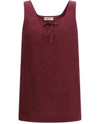 Miu Miu - Bordeaux Linen Casual Dress - Lyst
