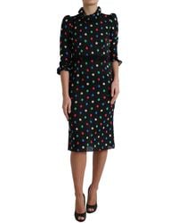 Dolce & Gabbana - Black Polka Dot Ruffle Cotton Midi Dress - Lyst